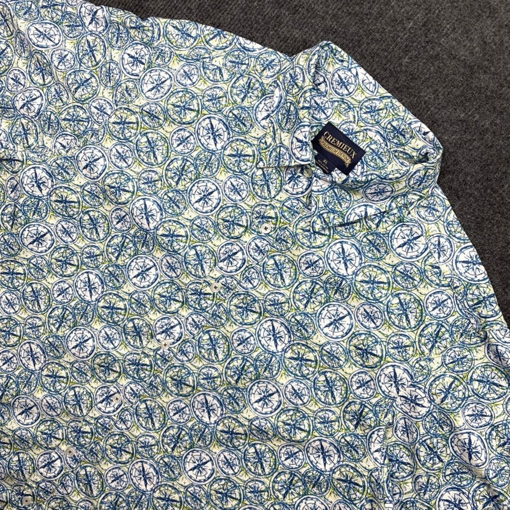 Cremieux Mens XL White Nautical Compass Print Short Sleeve Button Down Shirt